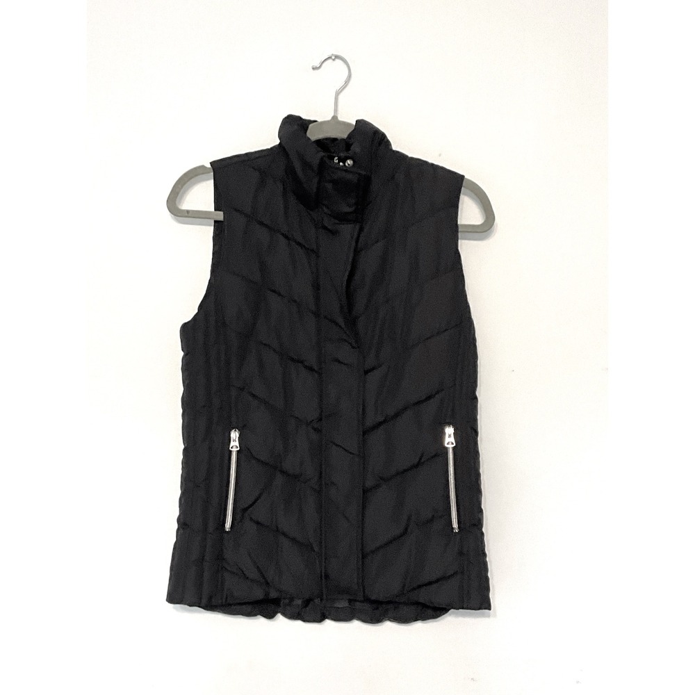 HM LOGG Navy Blue Quilted Puffer Vest Womens Size 4 Full Zip Mock Neck Outerwear